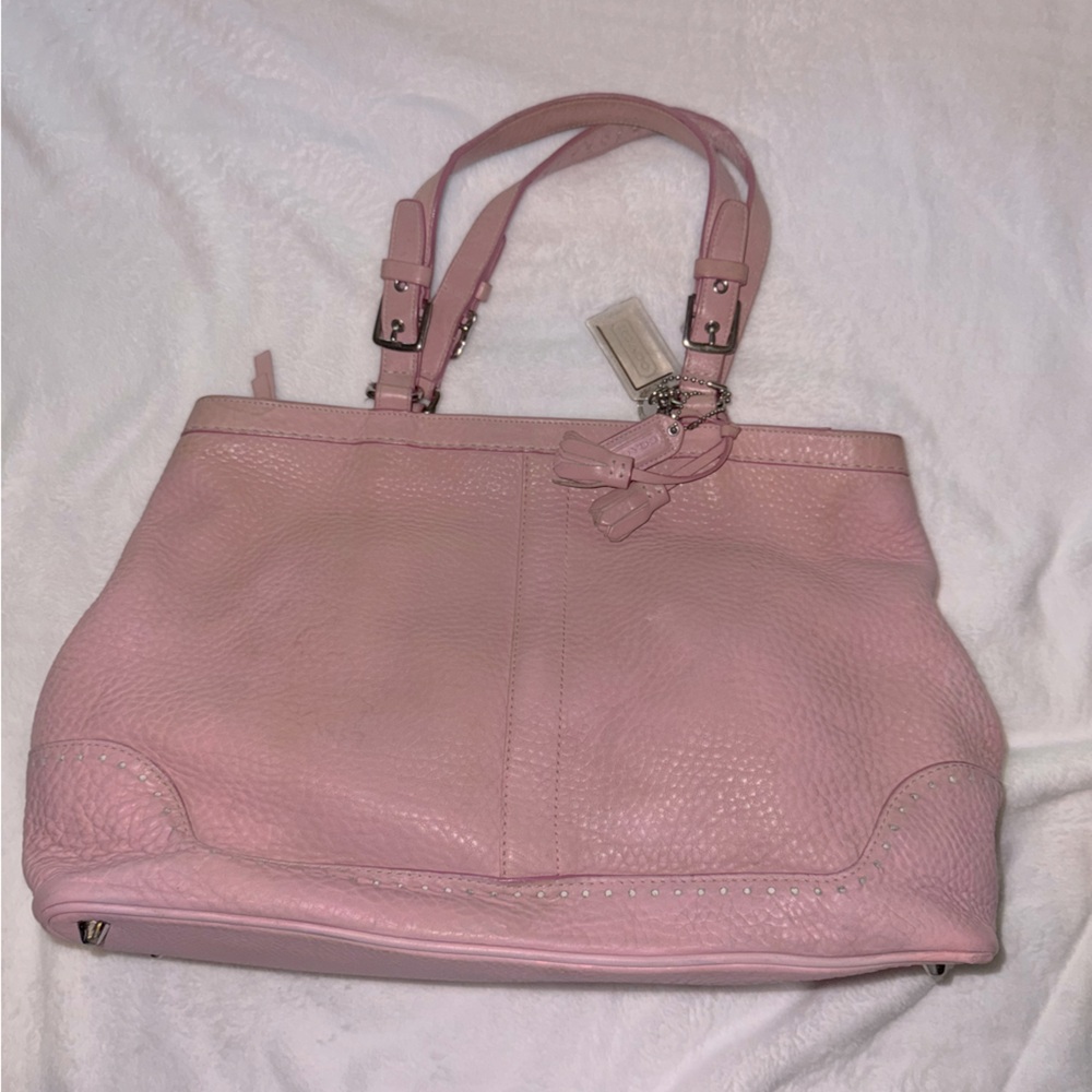 Baby pink coach pebbled leather tote